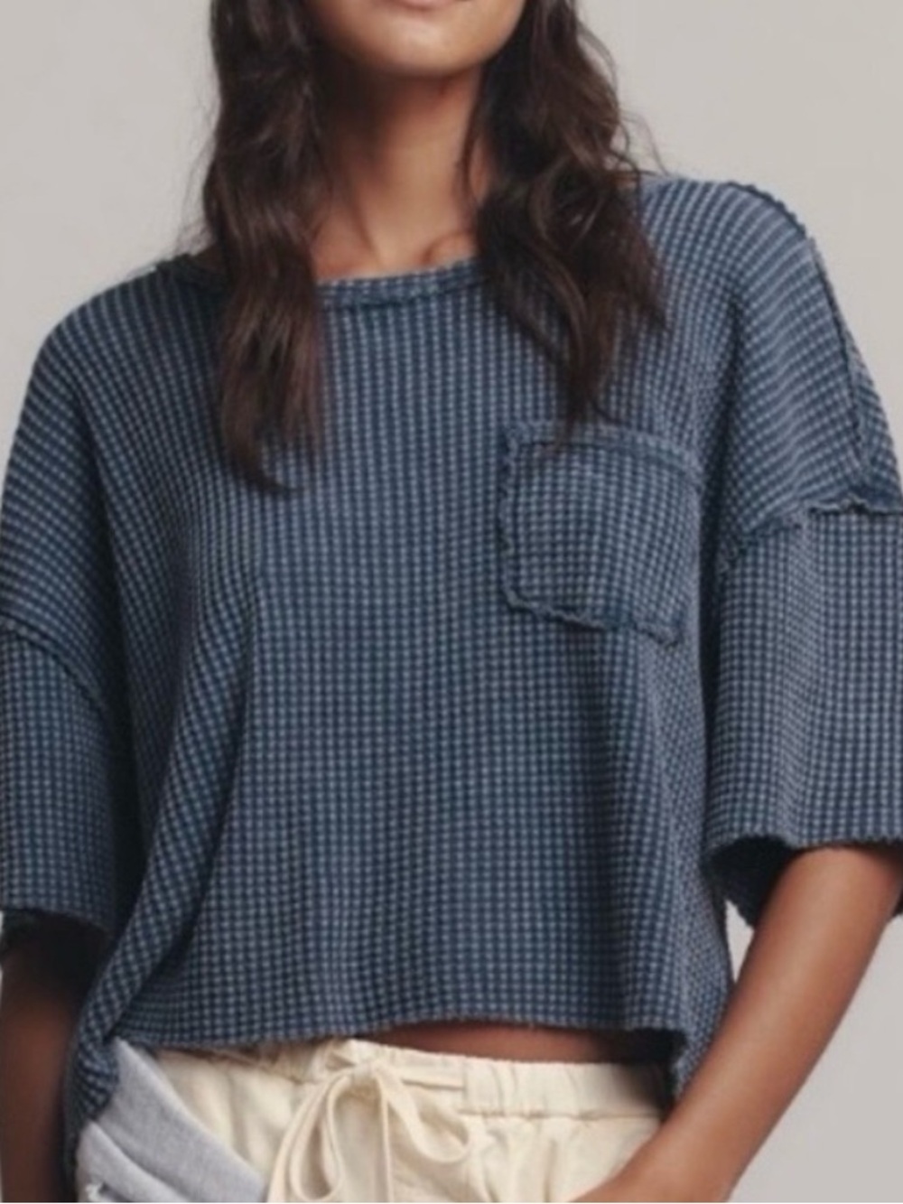 Pilcro Short Sleeve Waffle Thermal Pocket Crop Tee Gray Size S
